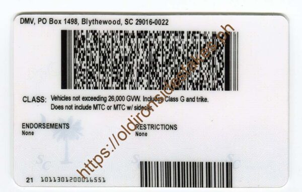 South Carolina Driver License(New SC U21) - Image 2